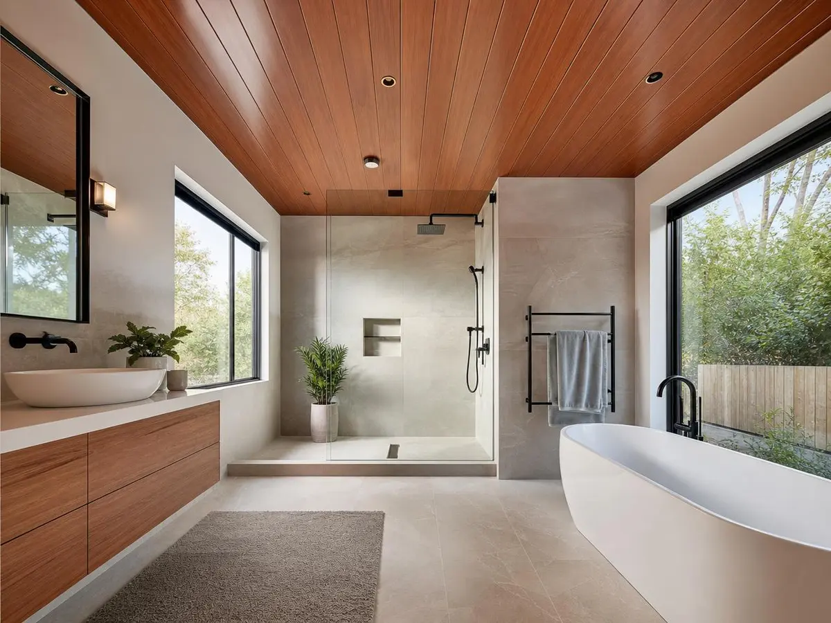 Cielo PVC Roble aplicado en baño