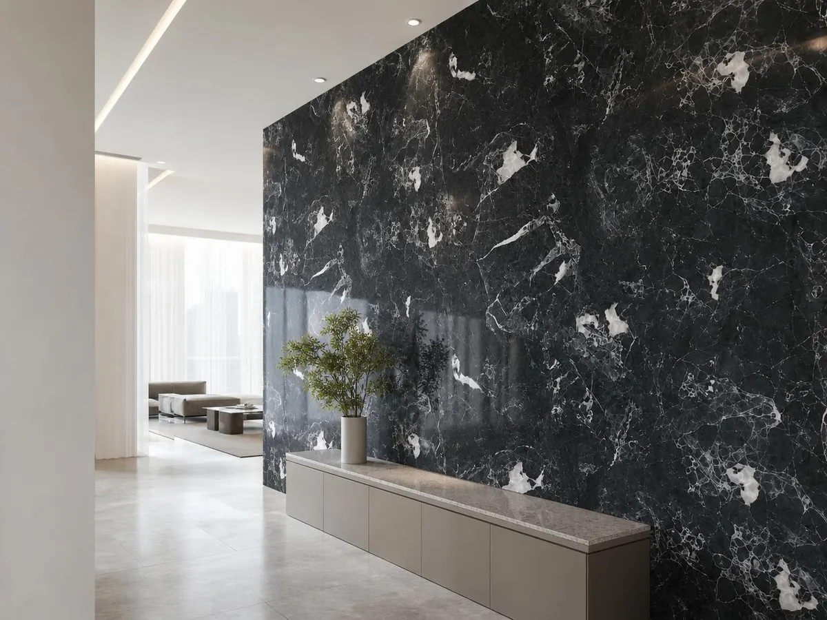 Lámina PVC mármol Gris Oscuro aplicado en interior